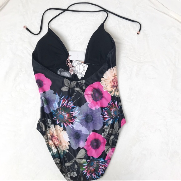 Ted Baker London Low V Neon Poppy Swimsuit 3 - Picture 3 of 8